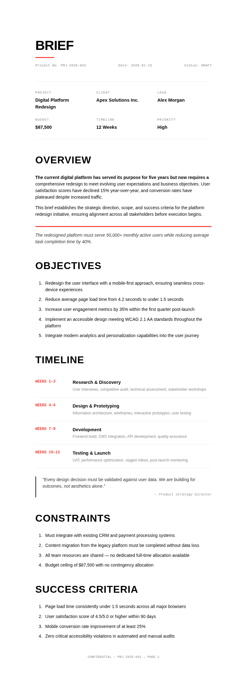 Modern Minimalist Brief With Clean Grid